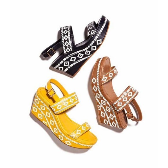Tory Burch Shoes - Tory Burch Reena Embroidered Wedge in Yellow 8